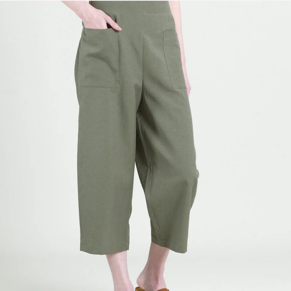 Clara Sun Woo Linen Knit - Front Pocket Low Drop Cropped Pant - Olive small NWT - Picture 2 of 4
